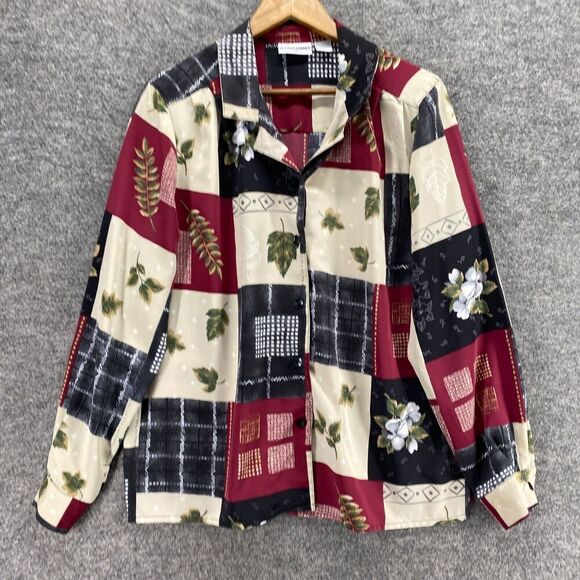 5/$45 Alfred Dunner Shirt Women 14 White Plaid Button Up  Long Sleeve - Picture 4 of 8